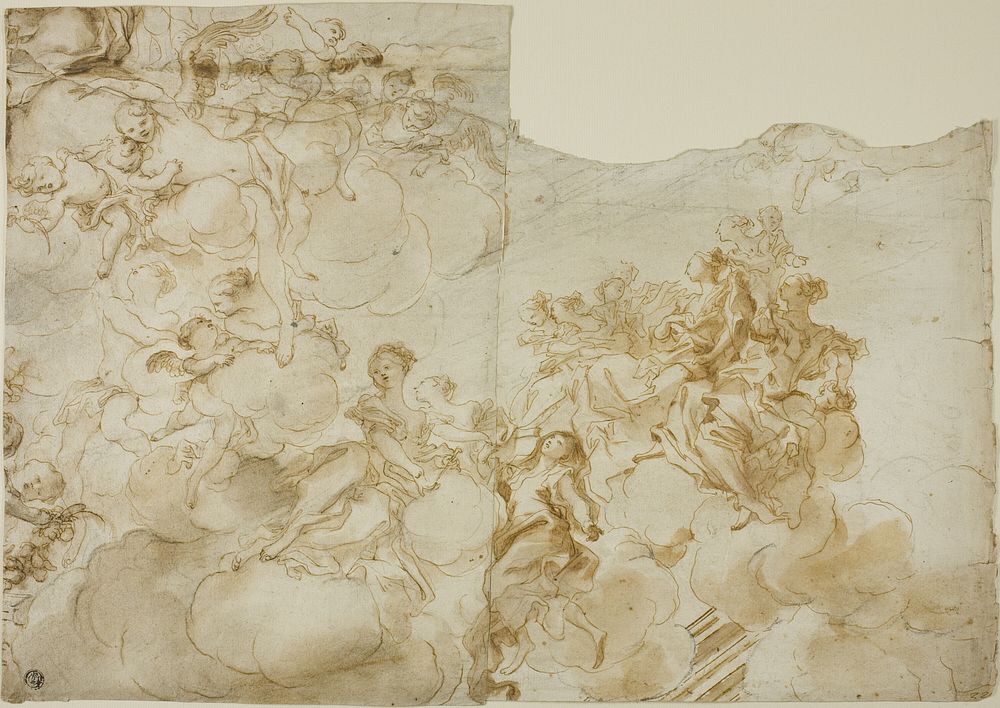 Female Figures with Putti in Clouds by Gregorio de' Ferrari