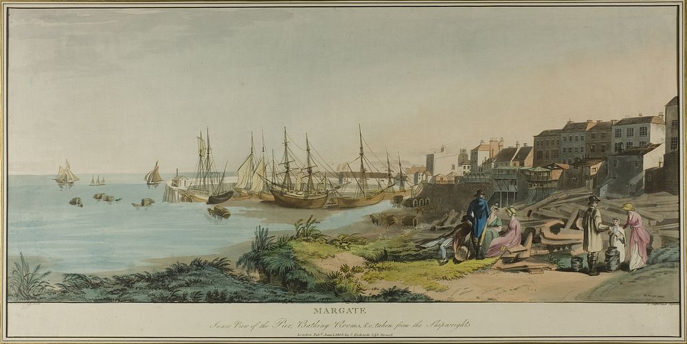 Margate, Inner View of the Pier, Bathing Rooms, and taken from the Shipwrights by John Raphael Smith