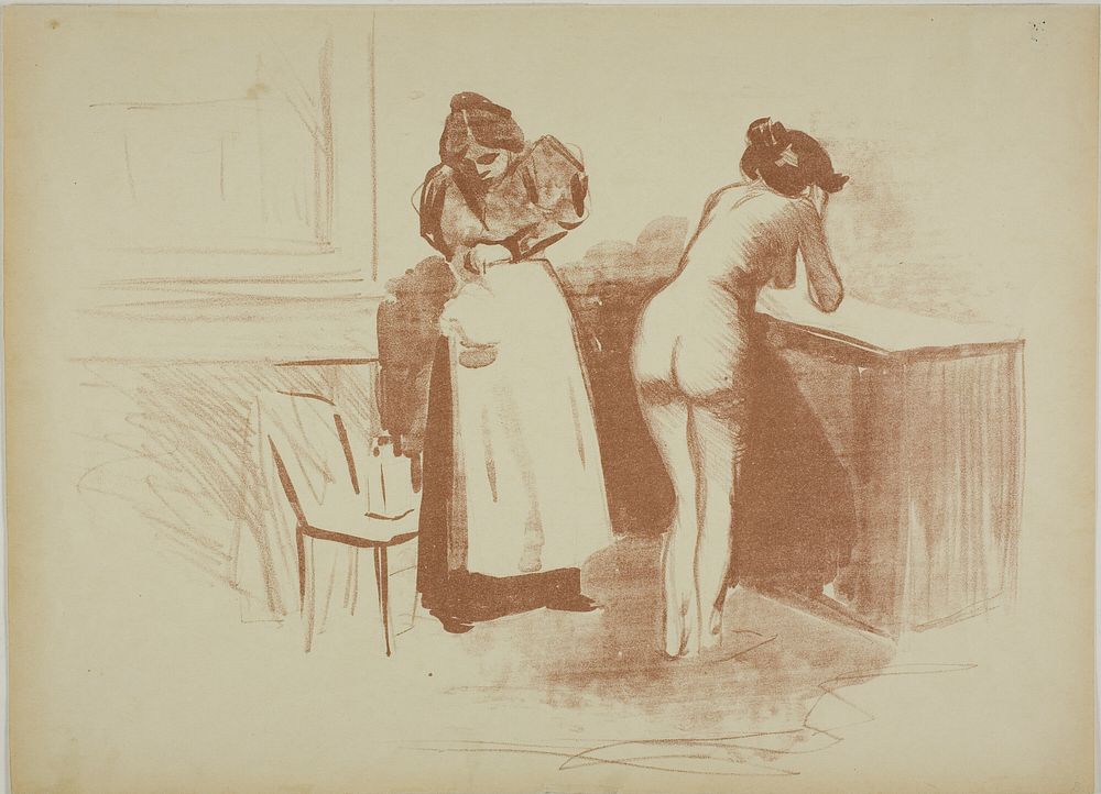 The Massage With Coarse Hair Glove, Wash and Line Plate by Jean Louis Forain