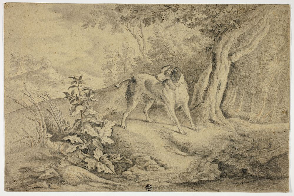 Hunting Dog in Woods by James Barenger, the younger