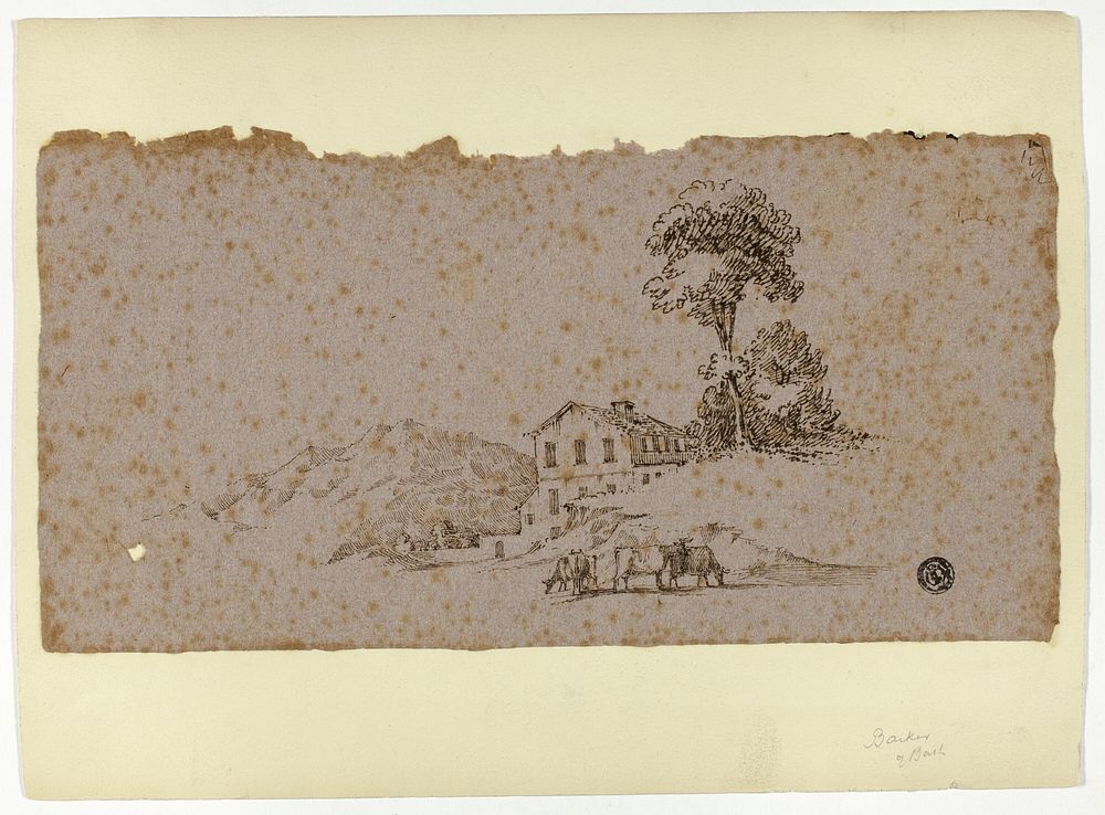 Farmhouse in the Mountains with Cows in Foreground by Thomas Barker