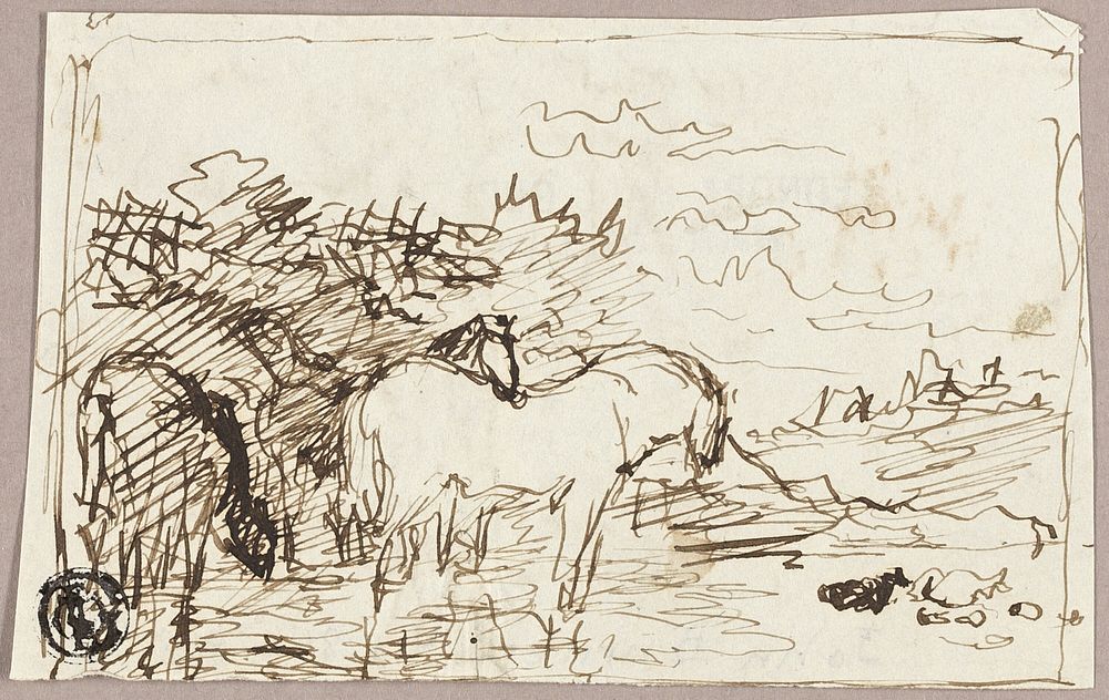 Sketch of Horses Standing in Water by John Burnet
