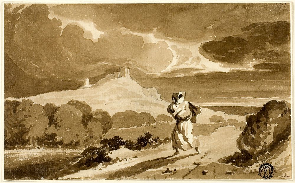 Woman with Baby Fleeing Across Moors by John Constable