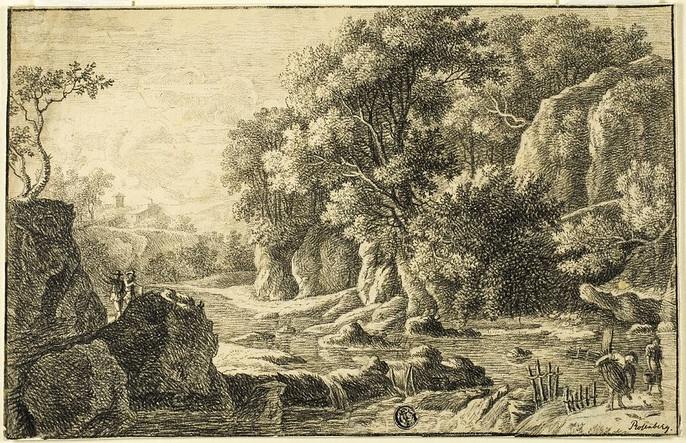 River Landscape with Figures by George Frederick Rosenberg