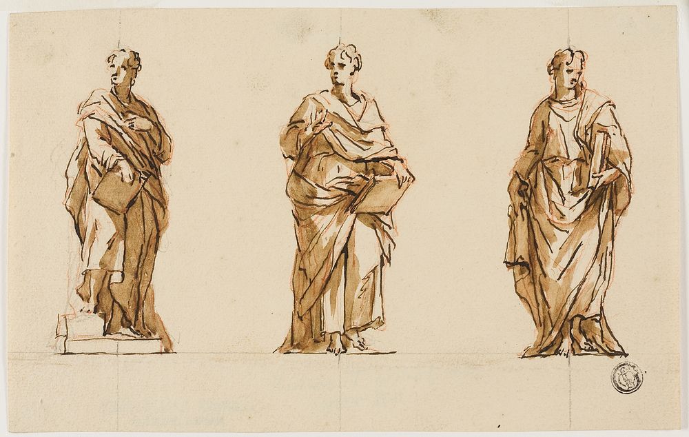 Three Studies for Statue of John Locke by John Michael Rysbrack