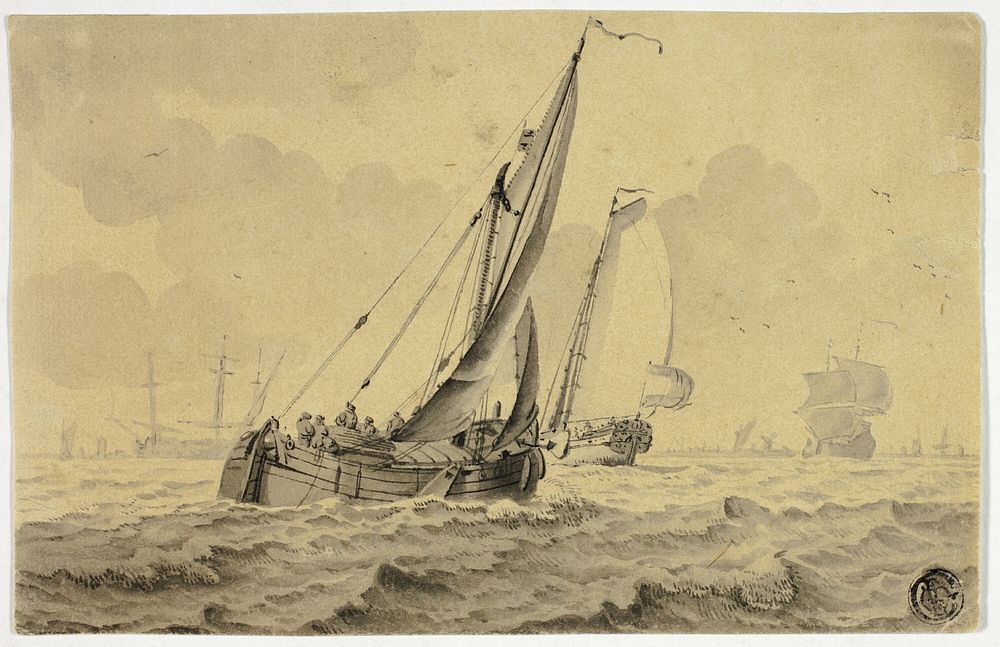 Boats in Full Sail by Cornelis Ouboter van der Grient