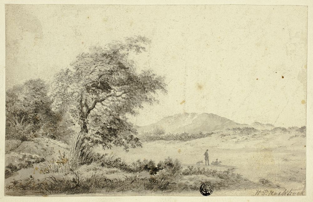 Landscape with Couple and Dog by Hendrik Pieter Koekkoek