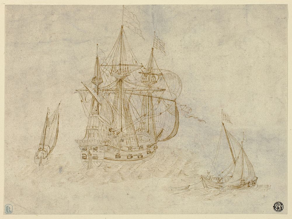 Three Ships at Sea by School of Pieter Bruegel, the elder