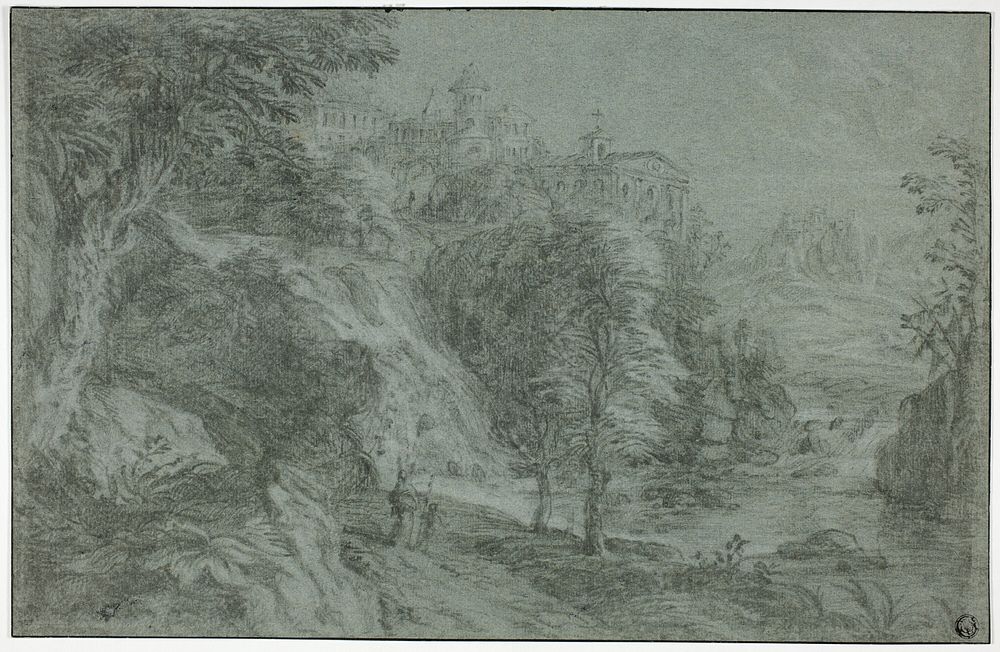 Italianate Landscape with Church on Cliff by Gaspard Dughet