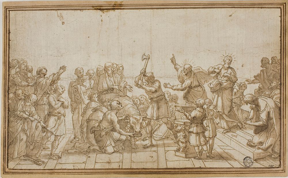 The Sacrifice at Lystra by School of Charles Le Brun