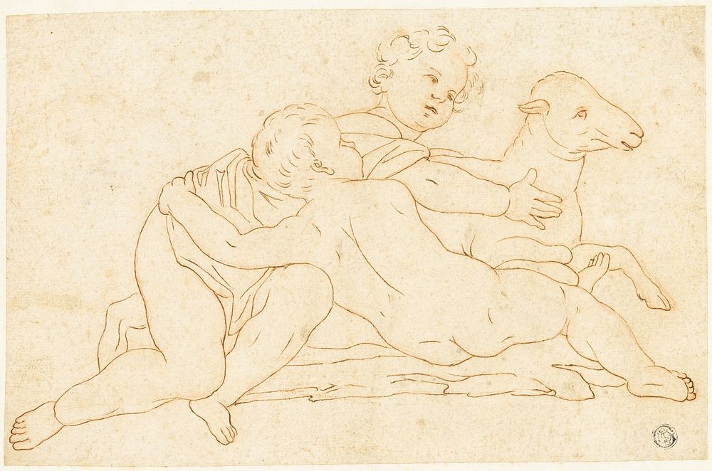 Two Putti with Lamb by School of Leonardo da Vinci