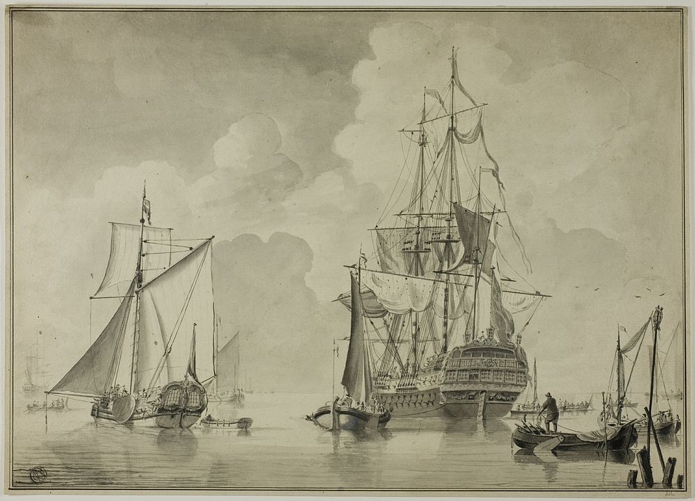 Warships and Other Boats in Harbor by Willem van de Velde, II