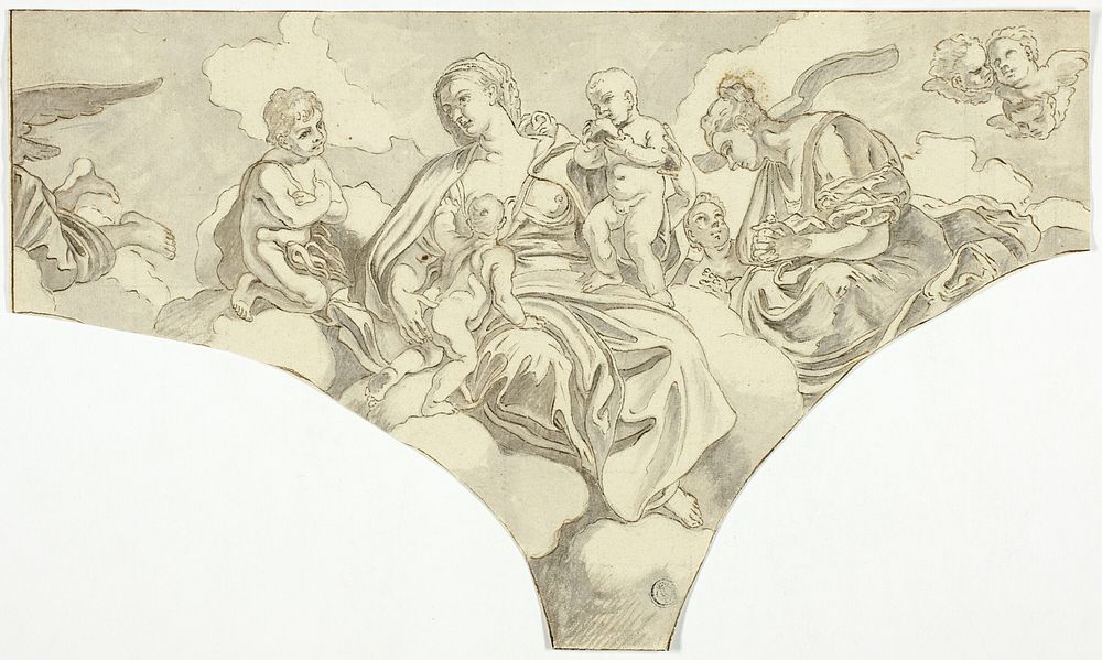 Spandrel Decoration with Seated Allegorical Female Figures of Charity and Obedience by Studio of Francesco Solimena
