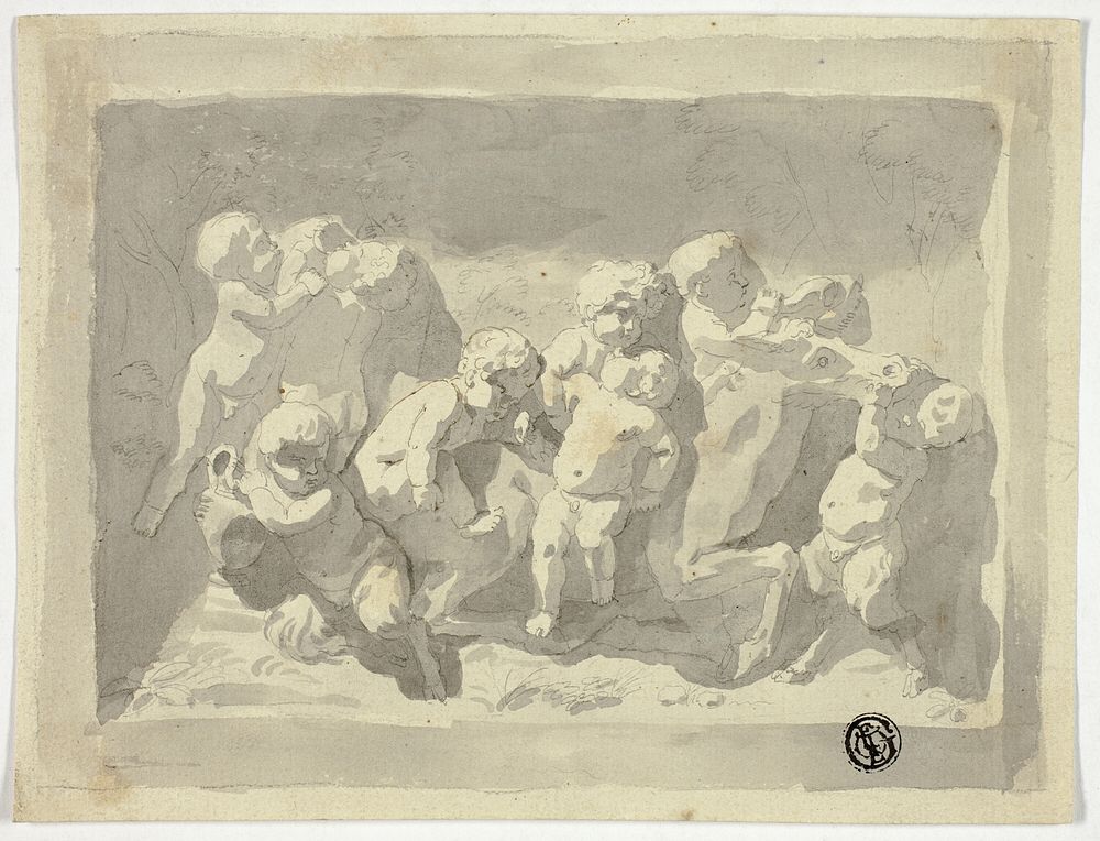 Baby Satyrs and Putti Playing with Donkey by Jacob de Wit
