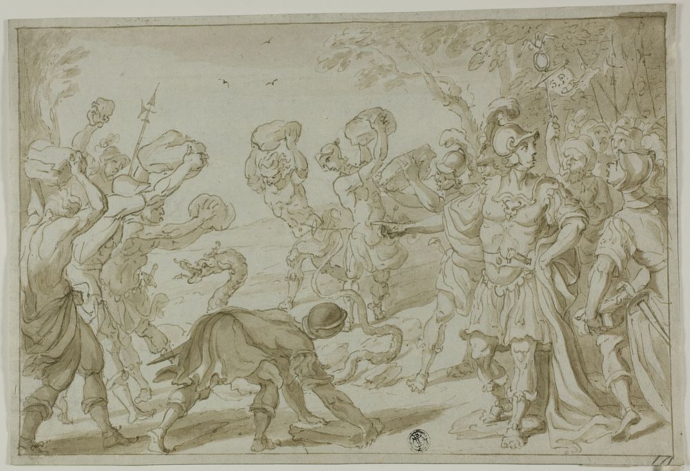 Roman Soldiers Stoning a Serpent by Abraham Bloemaert