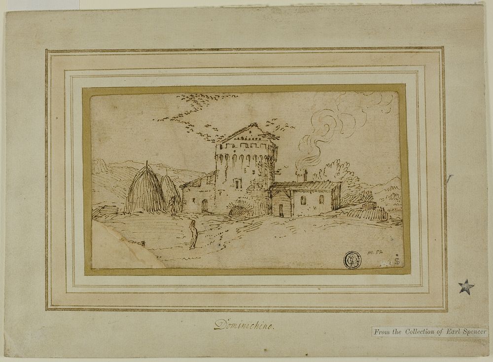 Farm with Tower and Haystacks by Domenichino