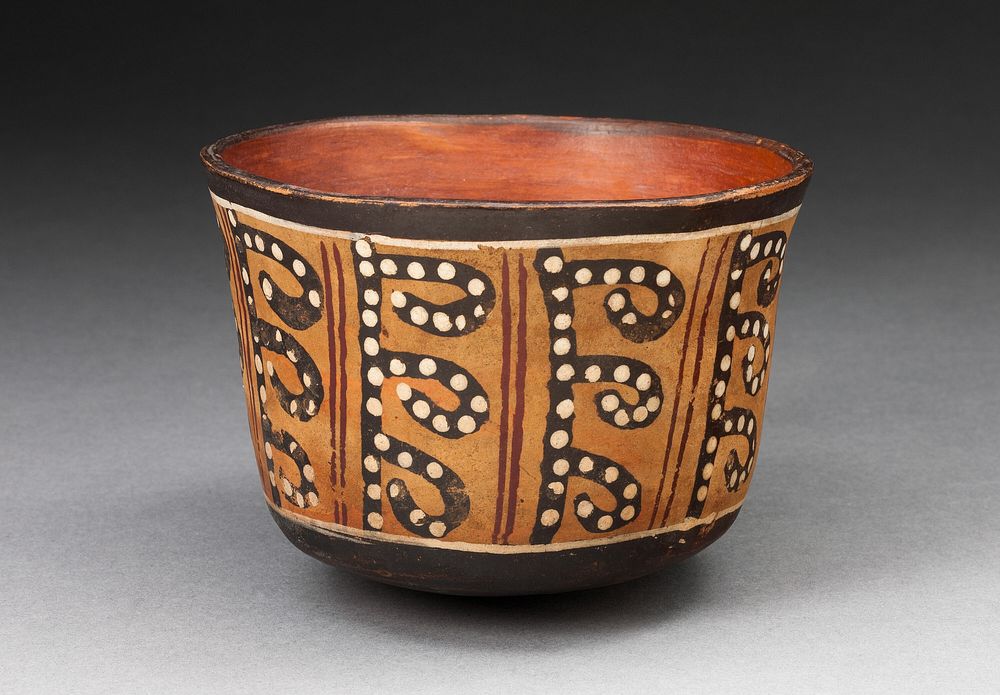 Cup with Repeated Spotted, Curved Line Motif by Nazca