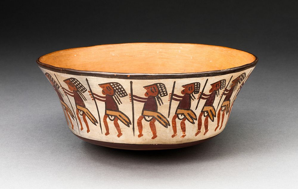 Bowl Depicting Row of Figures Holding Staffs by Nazca