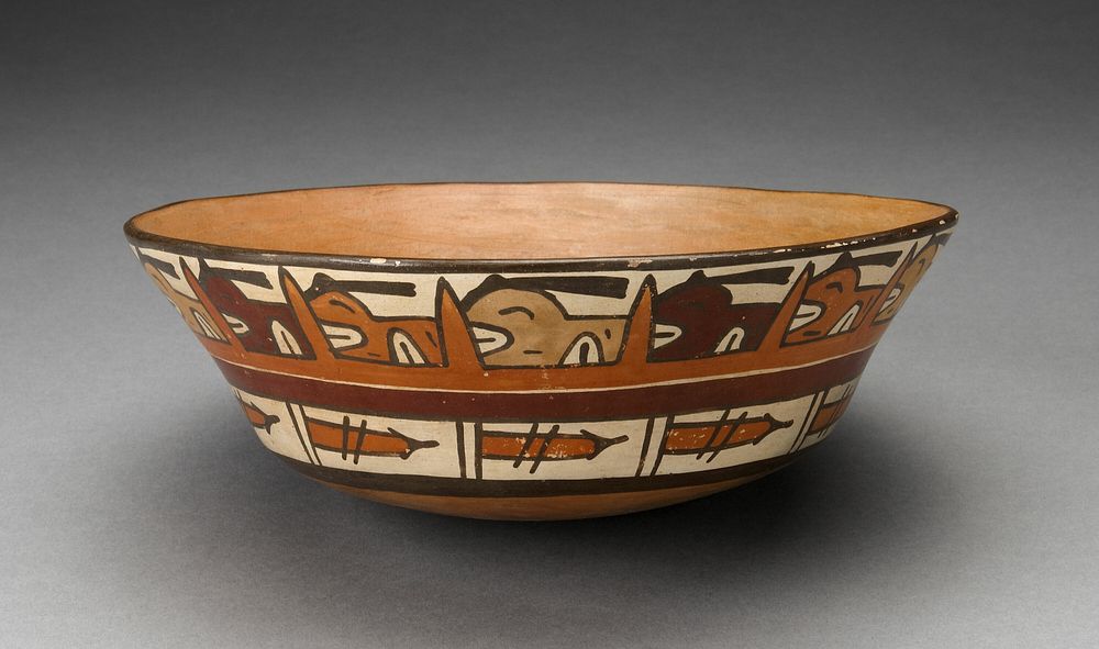 Open Bowl with Rows of Repeated Abstract Motifs by Nazca