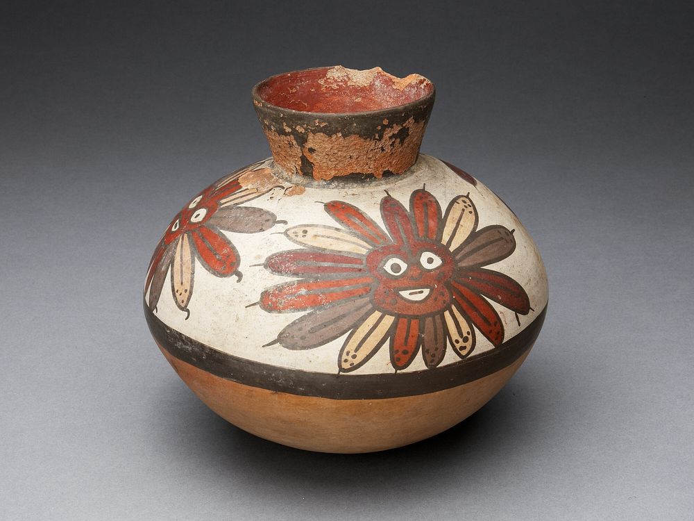 Jar Depicting Abstract Face Surrounded by Feather Motifs by Nazca