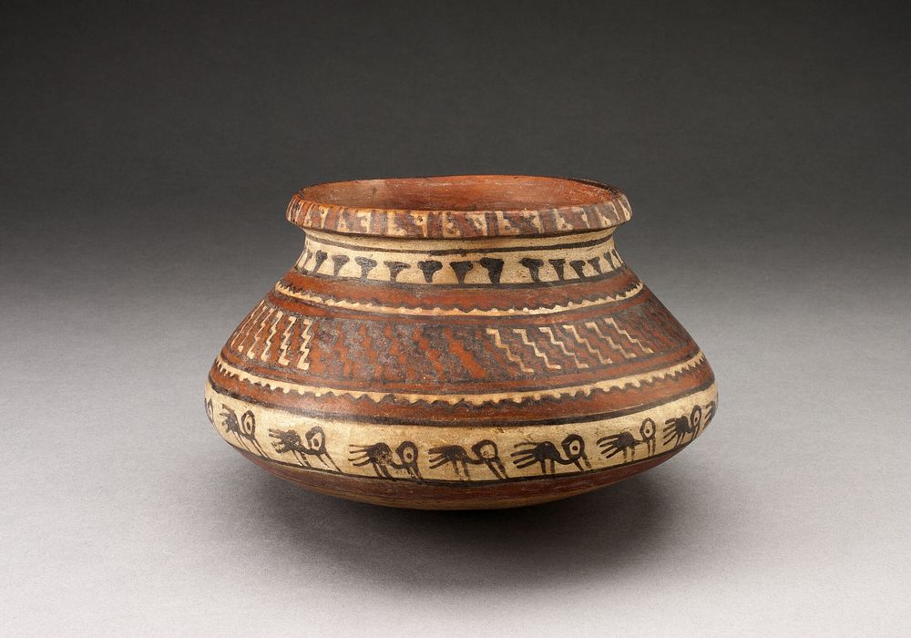 Jar with Bands of Geometric Motifs and Abstract Birds by Inca