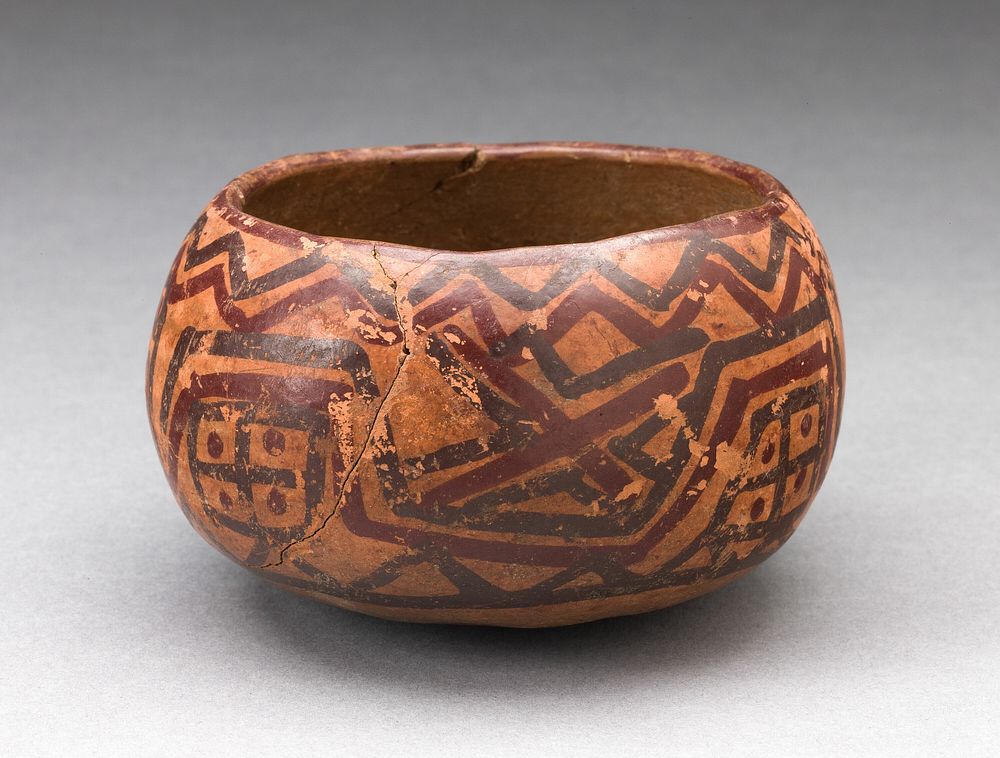 Miniature Bowl with Abstract Red and Black Geometric Patterns by Inca
