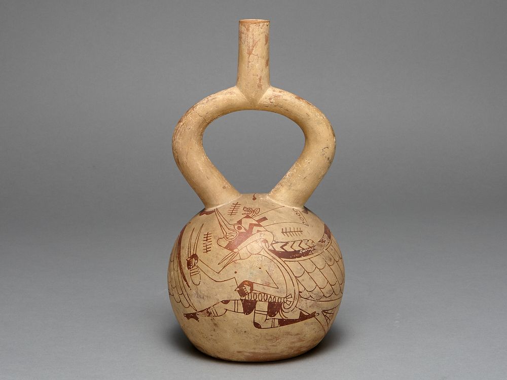 Stirrup Spout Vessel Depicting Costumed Runners by Moche