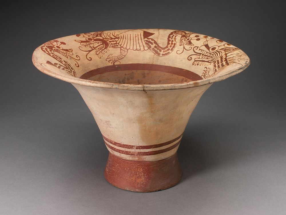 Flaring Bowl with Inner Rim Depicting Composite Feline, Serpent and Shell Being by Moche