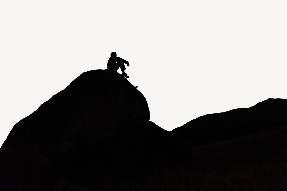 Sitting man & rock silhouette, border background    image