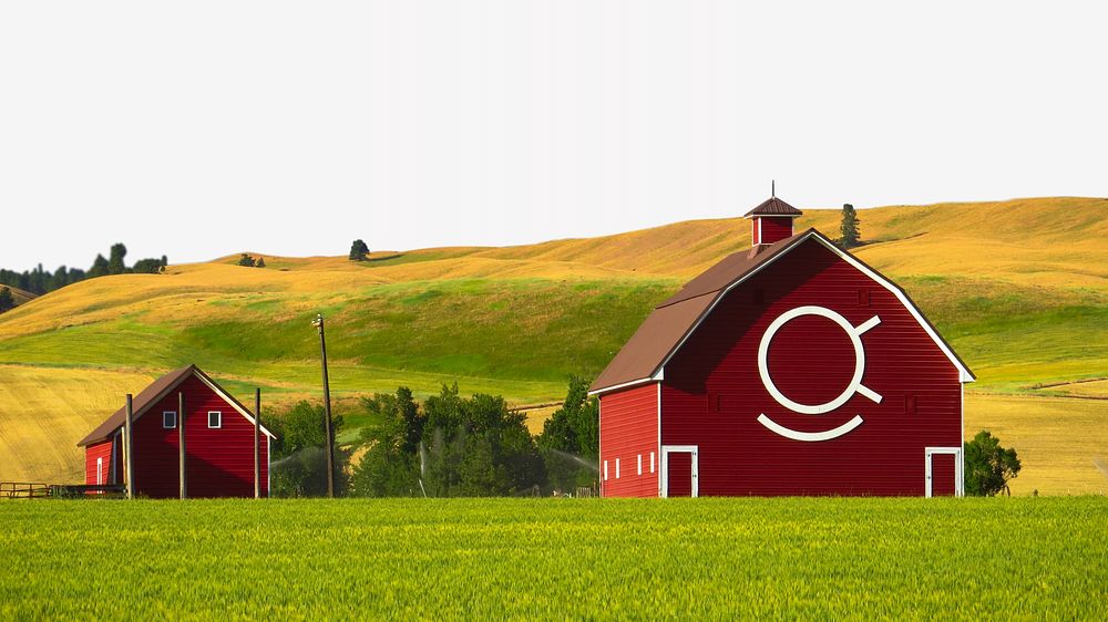 Countryside landscape & barns border background   image