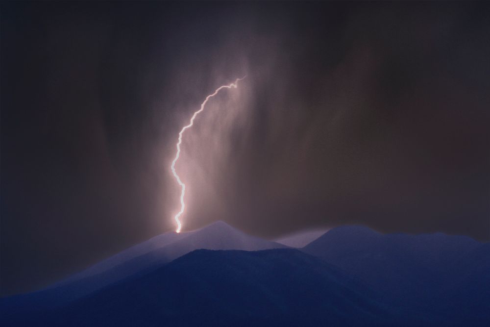 Mountain lighting strike, border background   psd