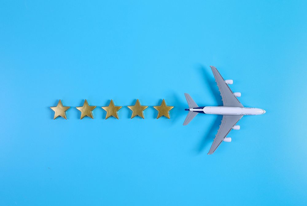 Miniature airplane, rating stars advertising.