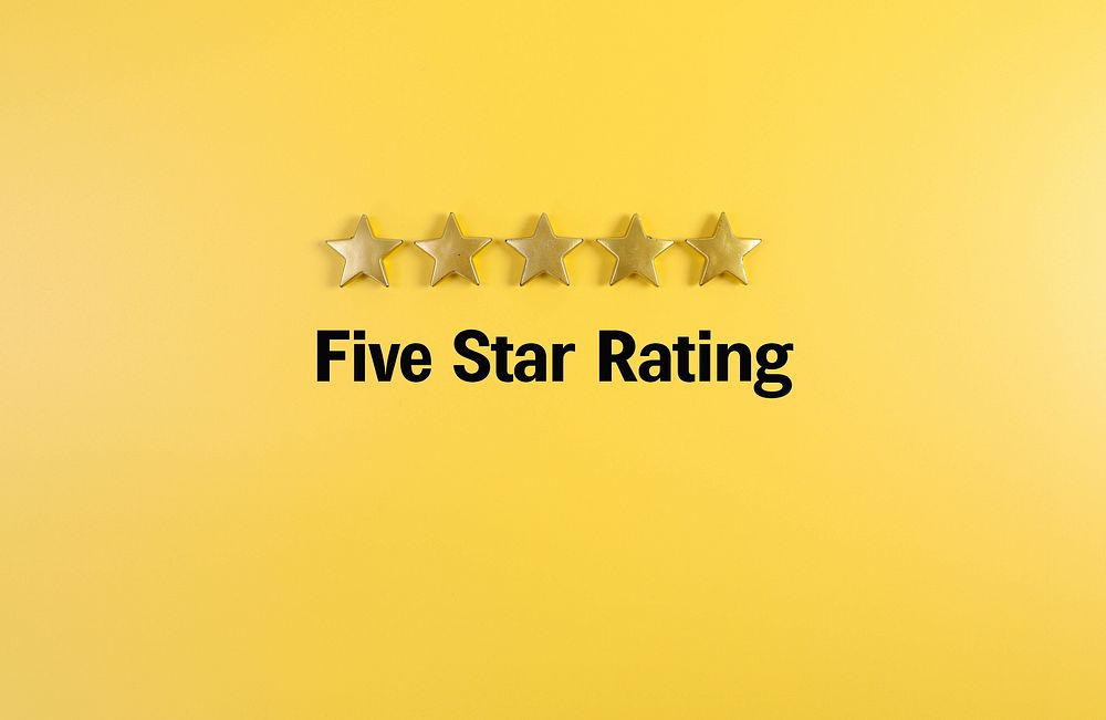 Five golden stars rating, review.