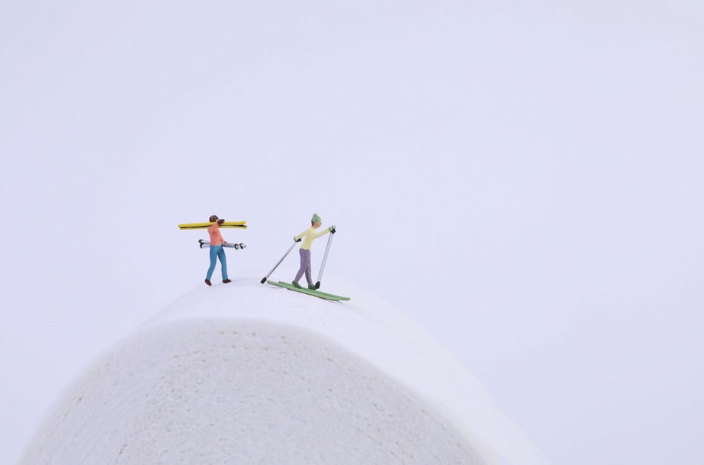 Miniature advertising toilet paper skiers.