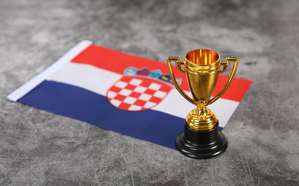Golden trophy with flag of Croatia   