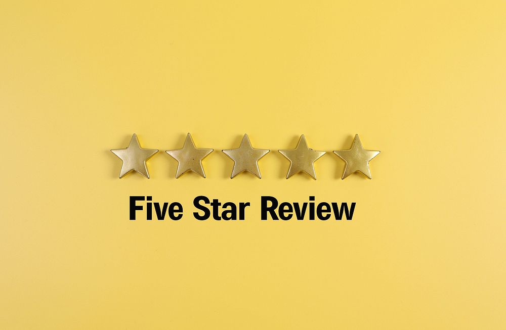 Five golden stars rating review.