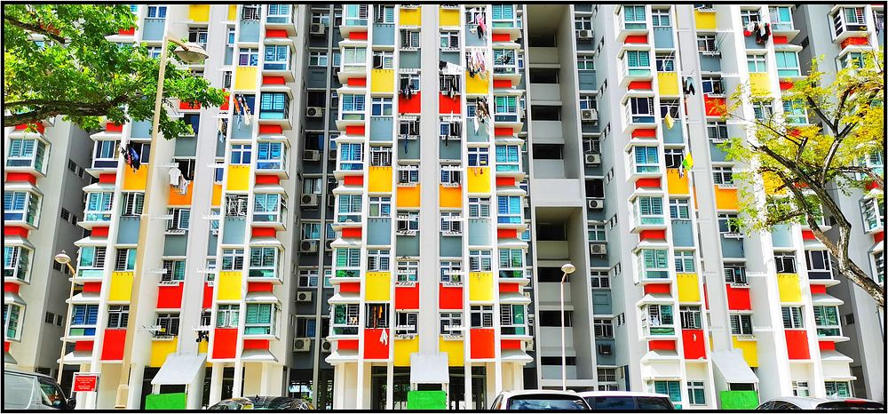 Colorful Singaporeans public housing flats.