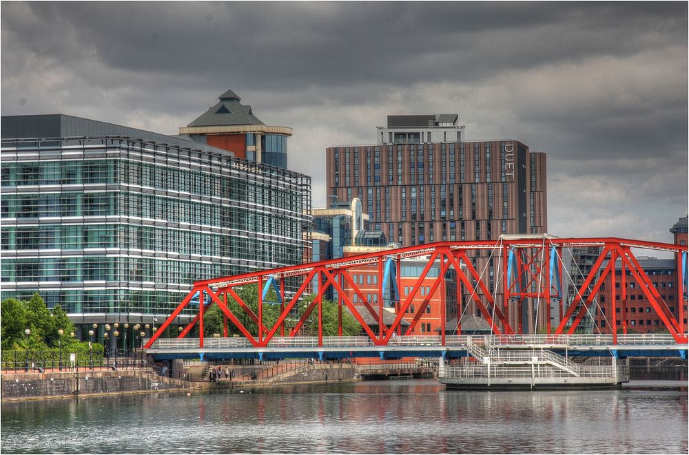 City river bridge, metal construction.