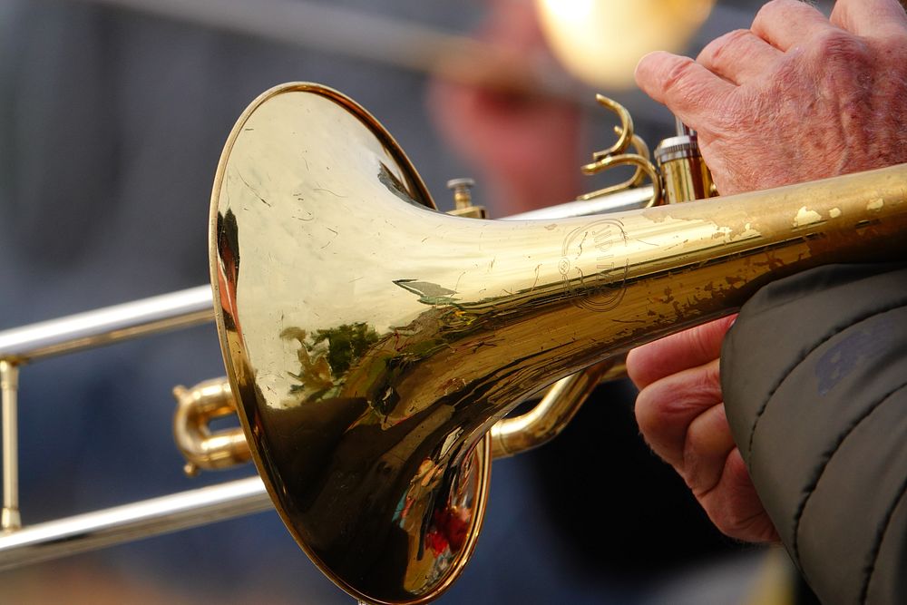 Brass trumpet, jazz music festival.