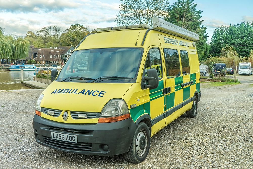 Yellow emergency ambulance. 