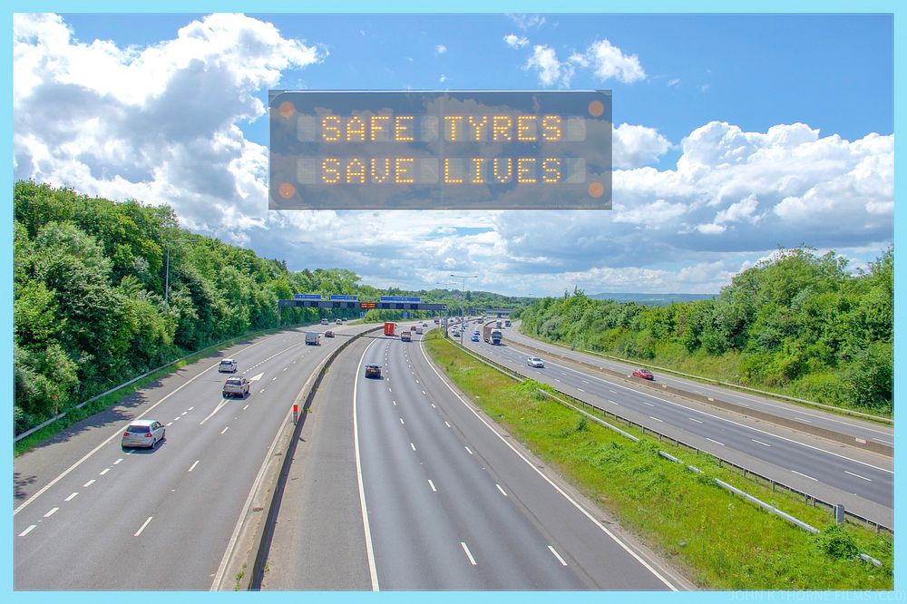 Safe tyres, save life, highway road.