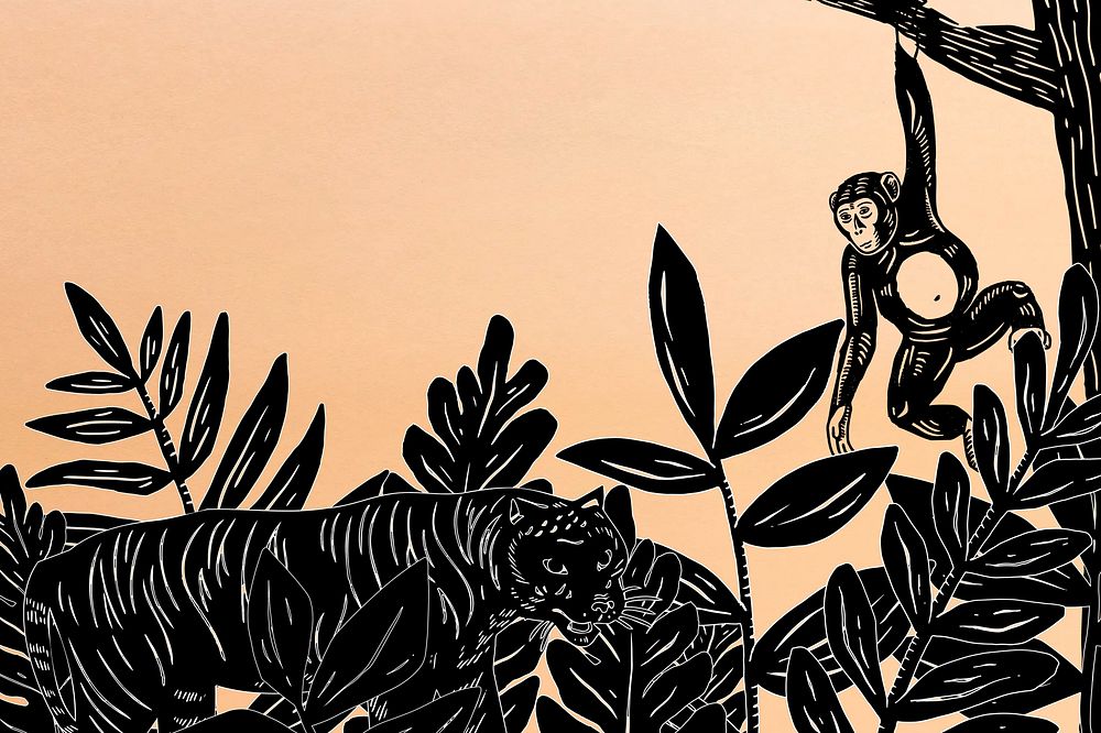 Tiger monkey  background, animal illustration