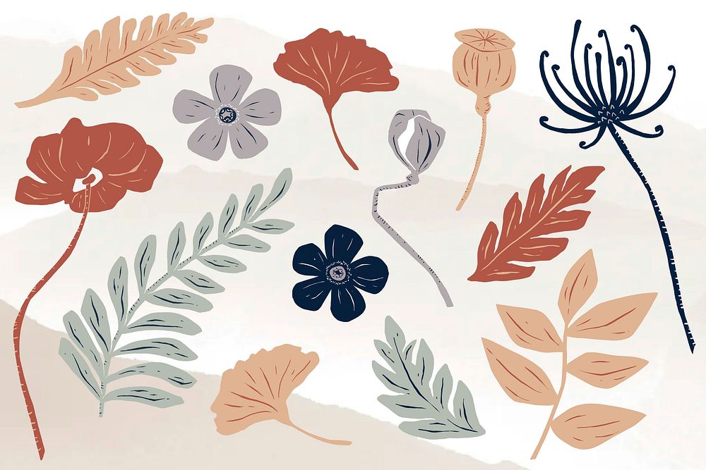 Botanical leaves illustration clipart set psd