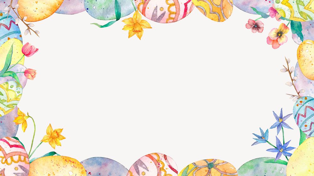 Easter eggs desktop wallpaper, watercolor frame psd