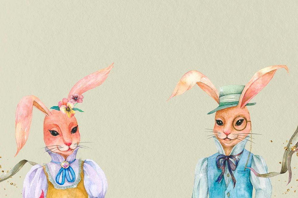 Vintage bunny characters illustration background