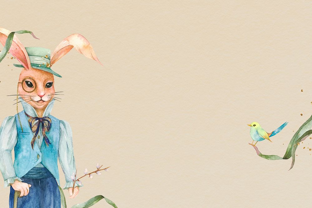 Easter rabbit character vintage background, watercolor illustration