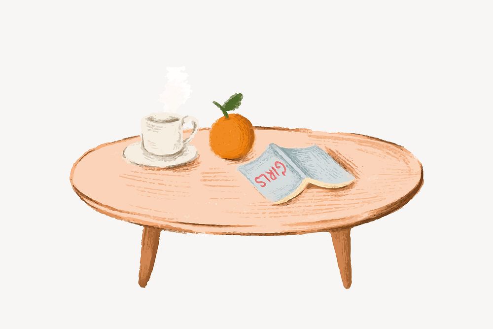 Aesthetic coffee table, furniture collage element vector