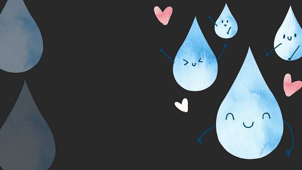 Water droplet desktop wallpaper, cute watercolor doodle illustration