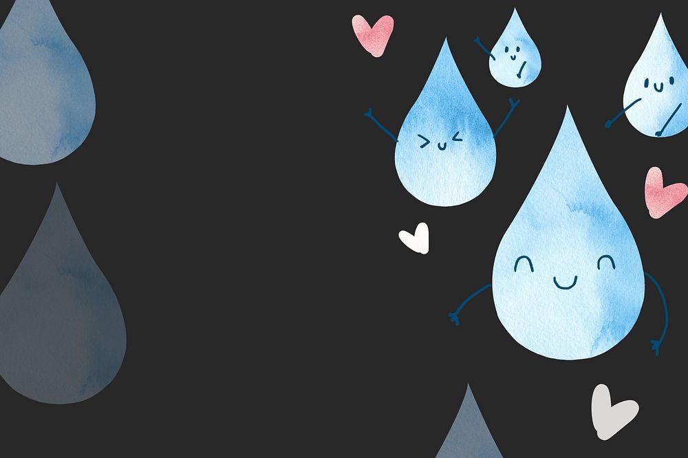 Cute water droplet doodle background, watercolor illustration