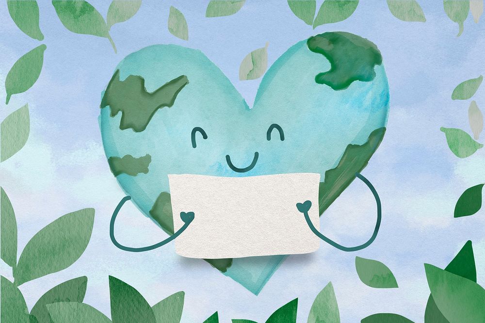 Environmentally friendly doodle background, cute watercolor design